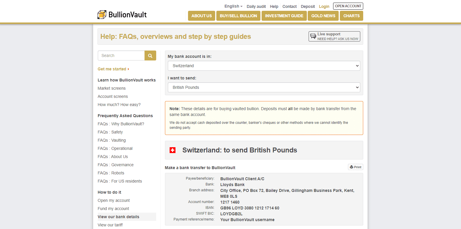 BullionVault Review transaction info international clients